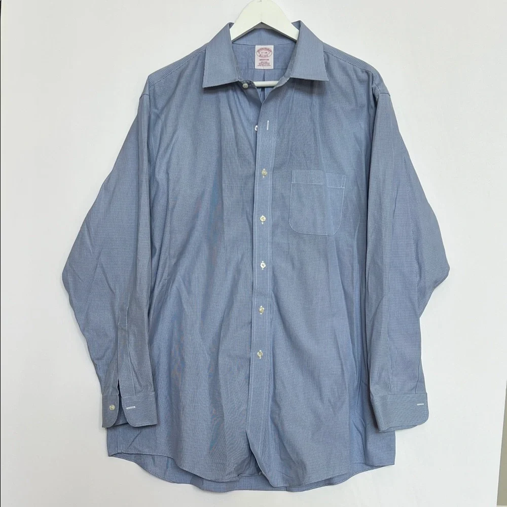 Brooks Brothers 100% Cotton Madison Classic Blue Dress Shirt Pattern Men 17-34